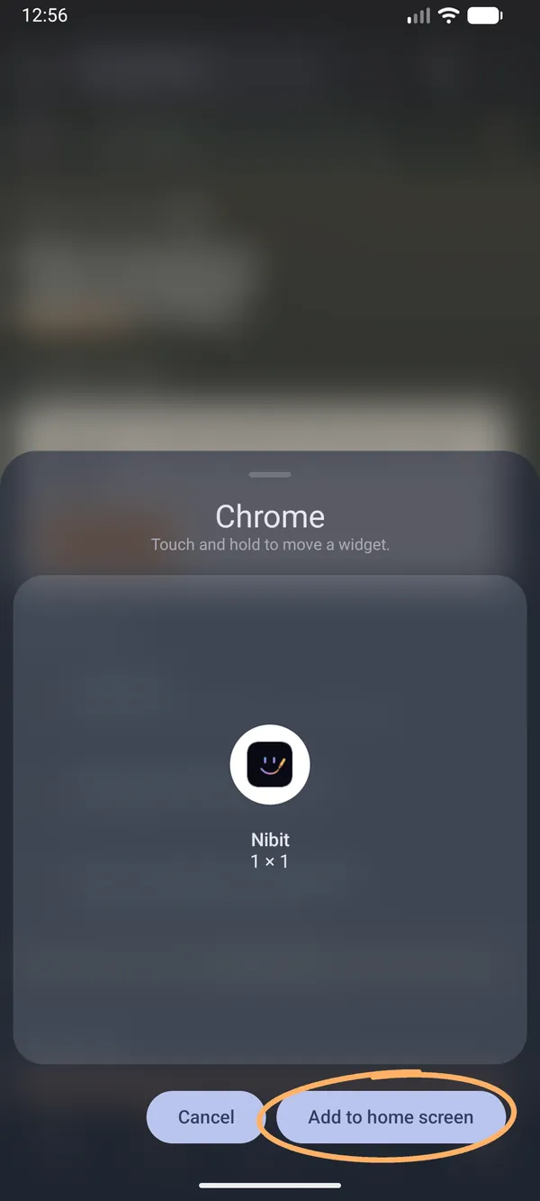 The Add to home screen sheet, with the Add to home screen button circled.
